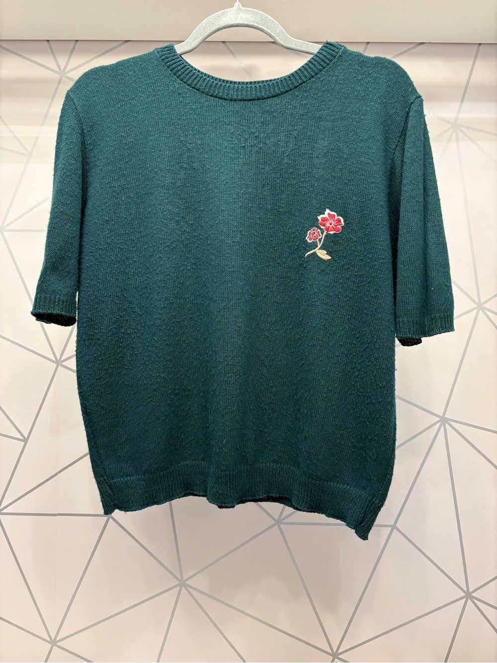 Vintage Forest Green Embroidered Floral Sweater Med